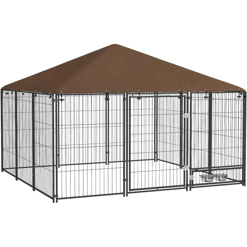 Outdoor Dog Kennel Covered Roof Play Pen Metal Garden Enclosure