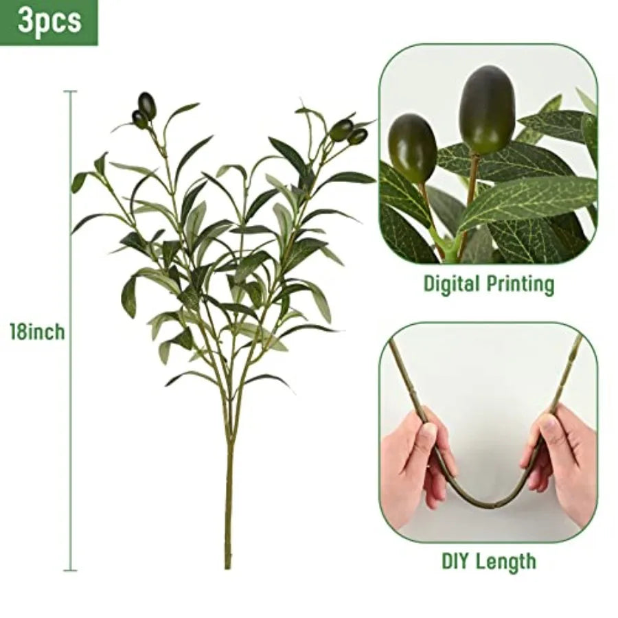 Artificial Lighted Olive Branches With Realistic Olives Greenery Stems Decor