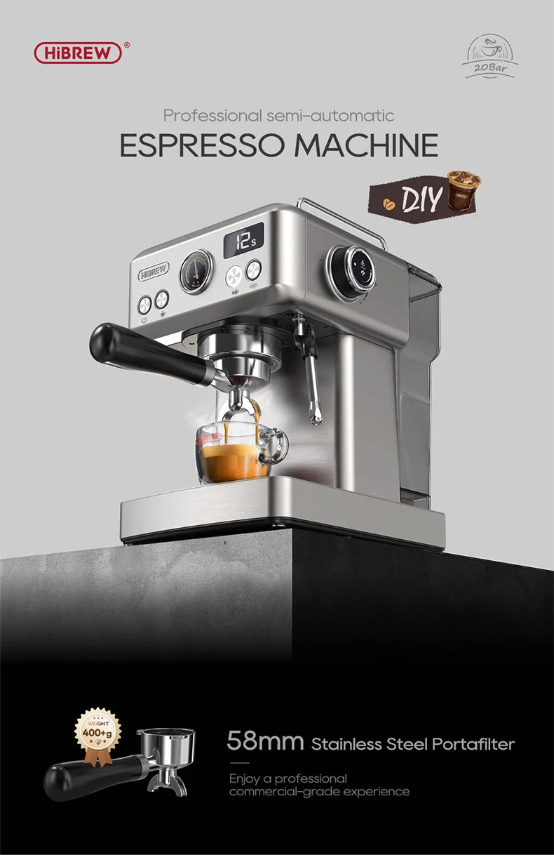 HiBREW 20 Bar Semi Automatic Espresso Machine With Portafilter