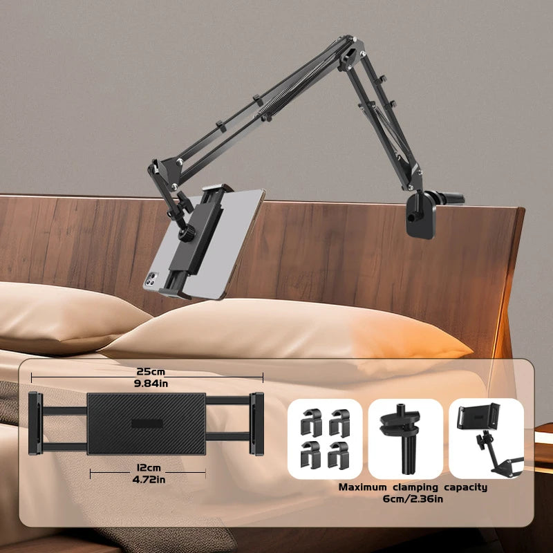 Adjustable Bed Tablet Holder Rotatable Long Arm Metal Desktop Mount