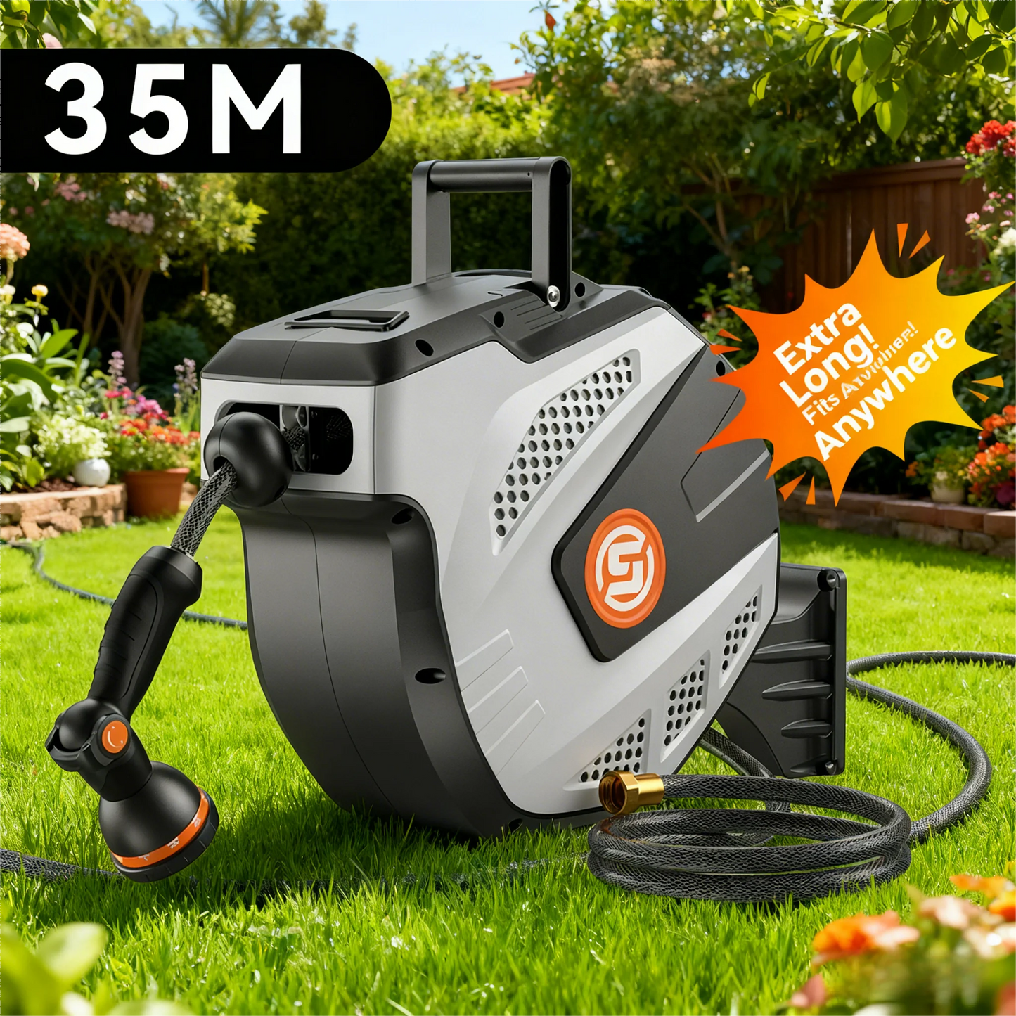 Self Retracting Garden Hose Reel With 10 Function Nozzle