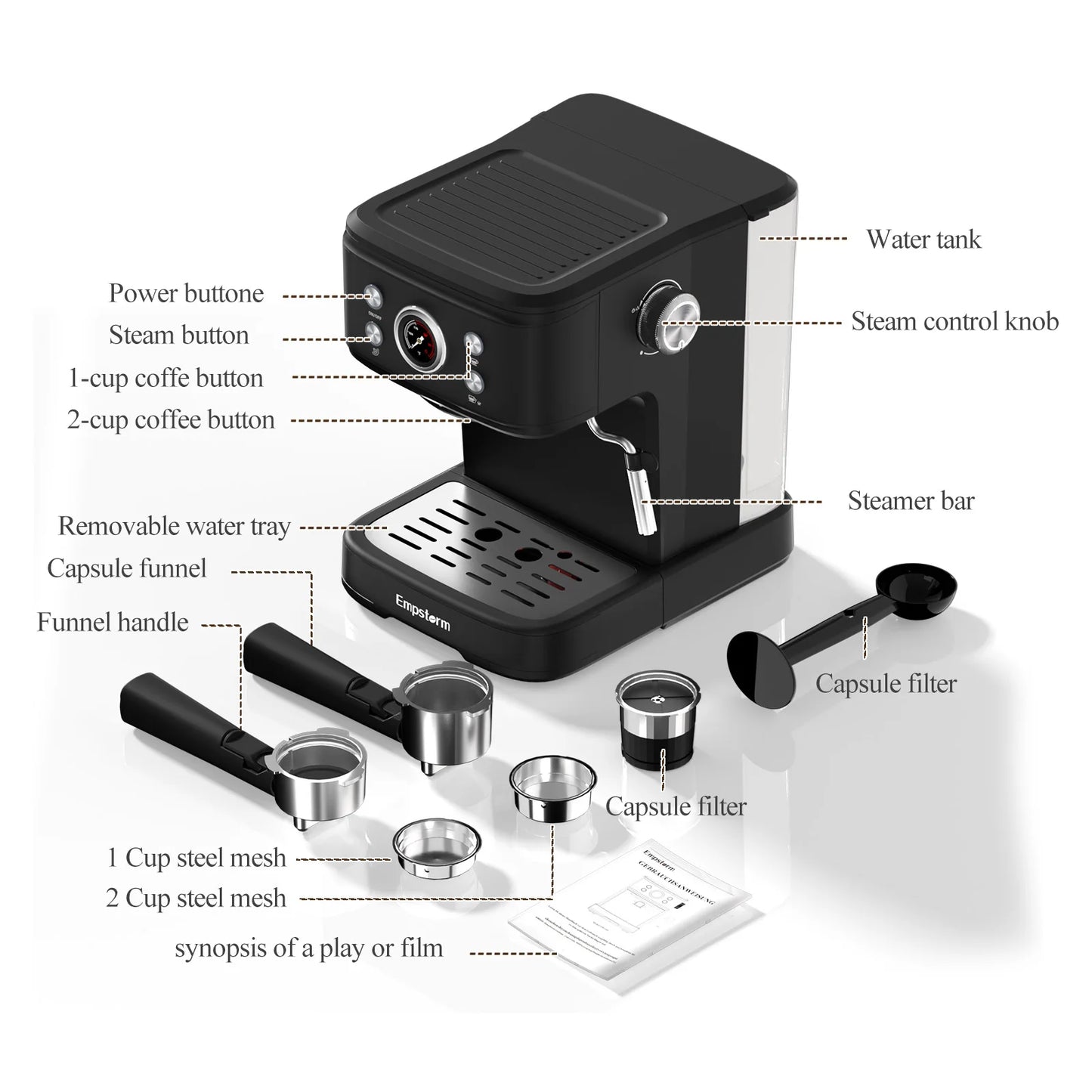 Semi Automatic Espresso Machine With Milk Frother Stainless Steel 20 Bar Pump