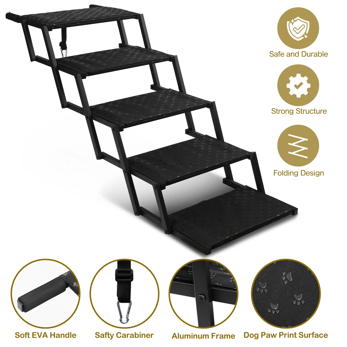 Adjustable Foldable Dog Stairs For Medium And Large Breeds Safe Easy Car Entry For Your Dog
