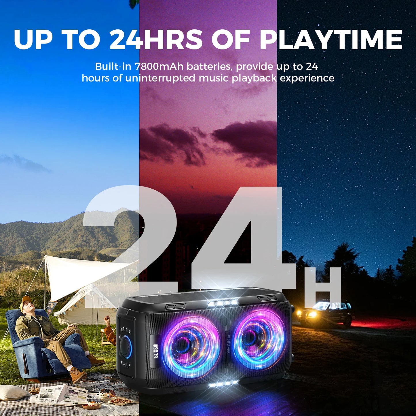 W-King 250W Bluetooth Speaker Loudest 120dB Boombox Portable