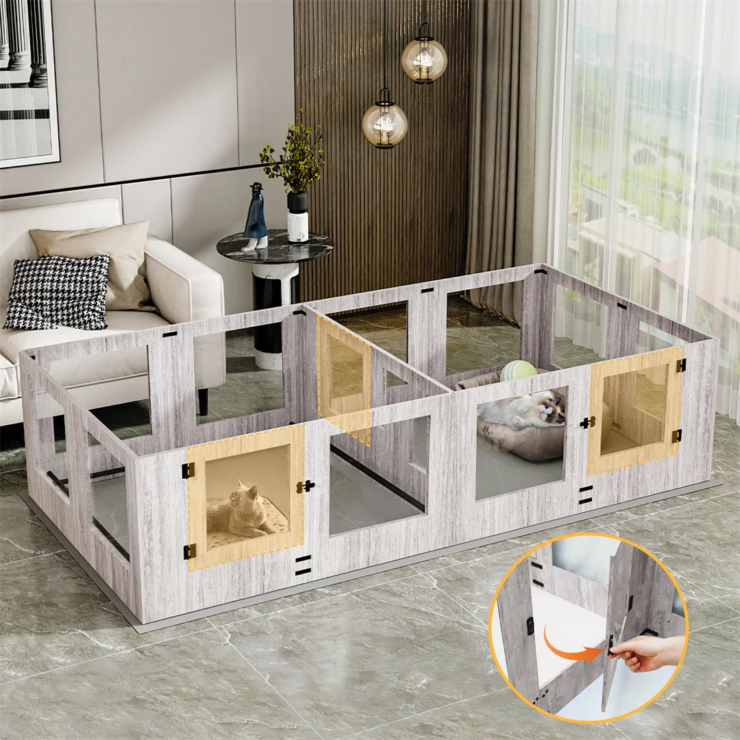 Bingopaw Detachable Tempered Glass Dog Playpen Whelping Box Protective Rails