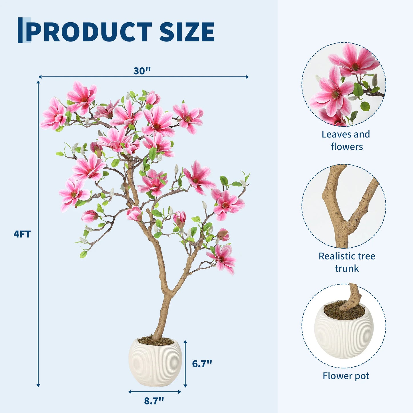 HiMISS Lifelike Magnolia Tree Silk Plant for Home Decor