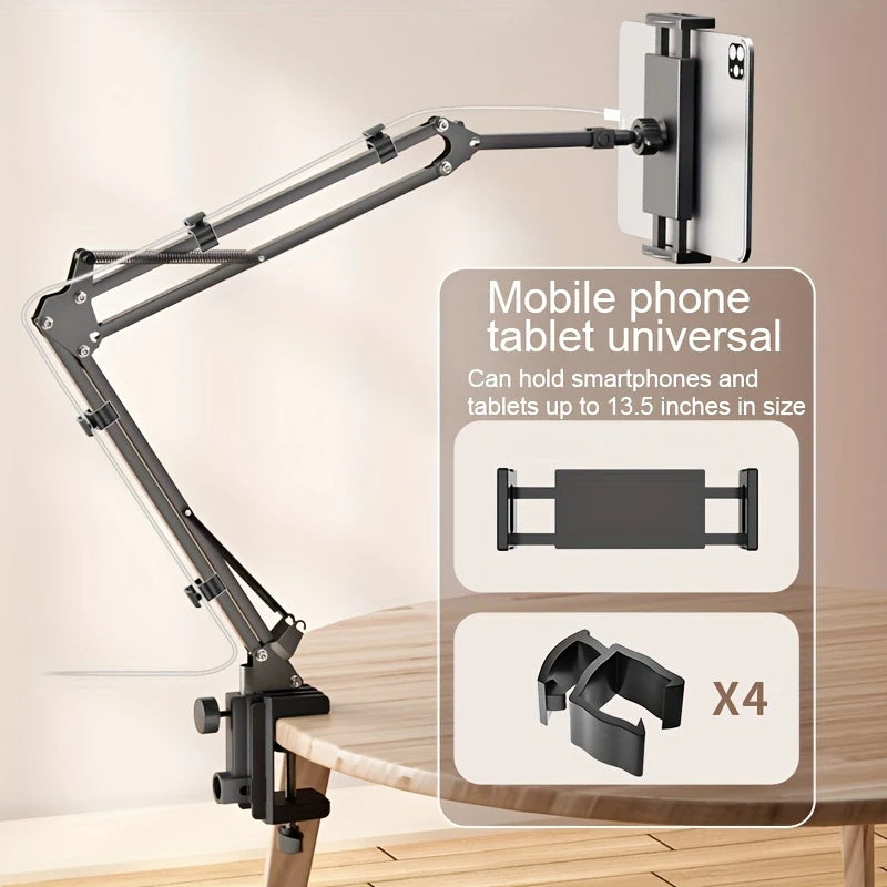Adjustable Bed Tablet Holder Rotatable Long Arm Metal Desktop Mount
