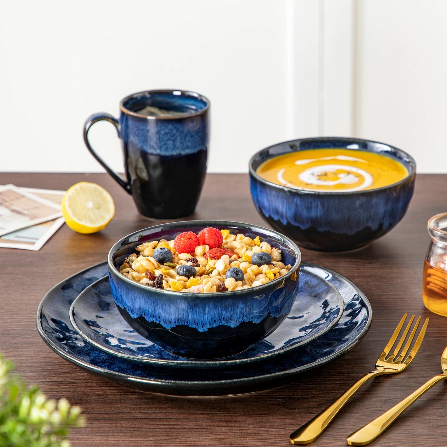 MALACASA Starry Blue Dinner Set 16 32 48 Pieces Collection