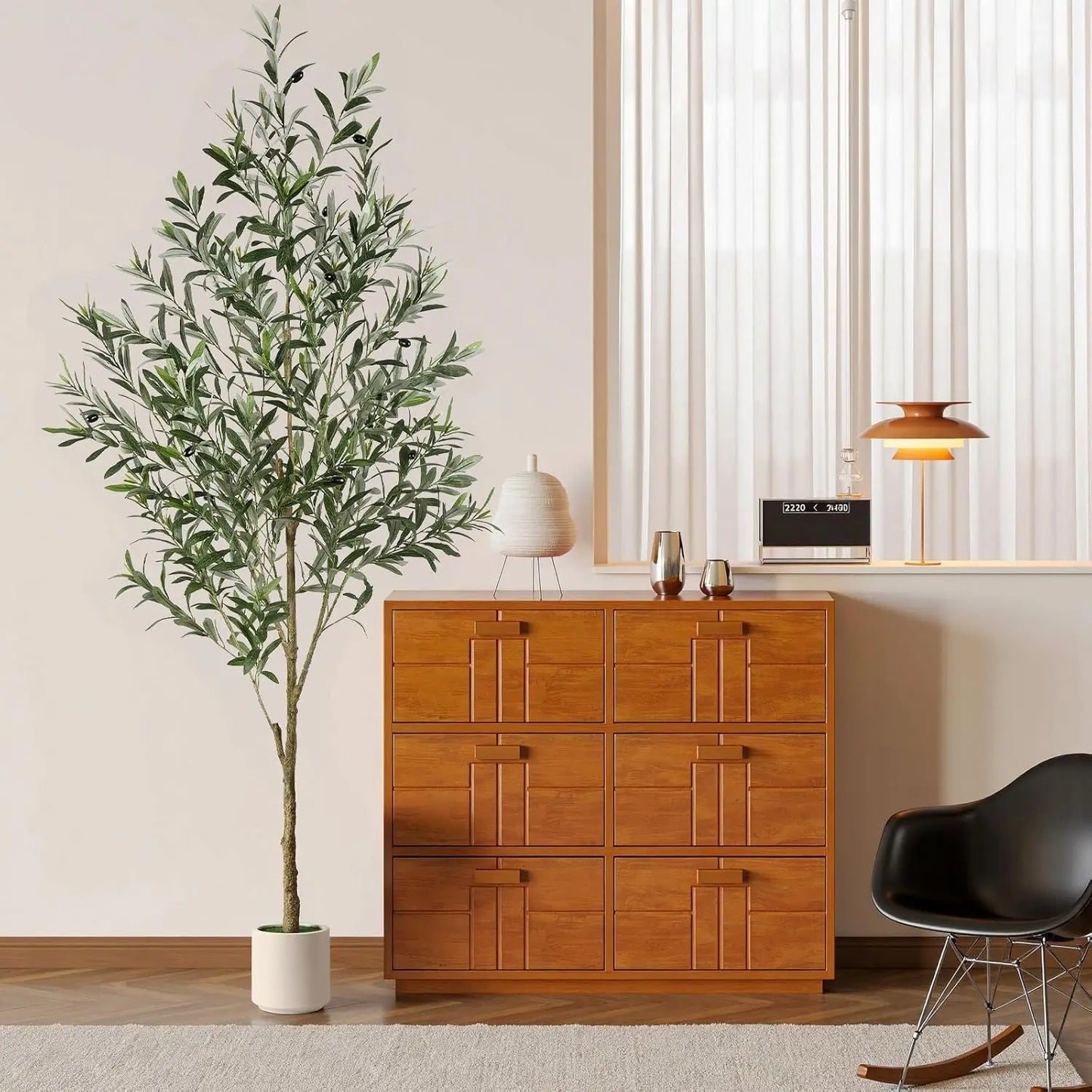Six Foot Artificial Olive Tree With Realistic Trunk And Fruits In White Planter For Home Office Living Room Decor