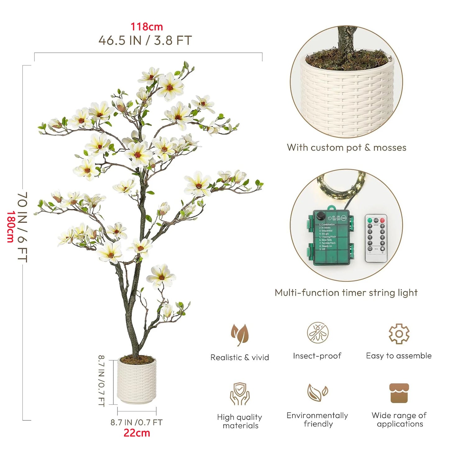 Artificial Magnolia Plant With LED Lights Outdoor Decor