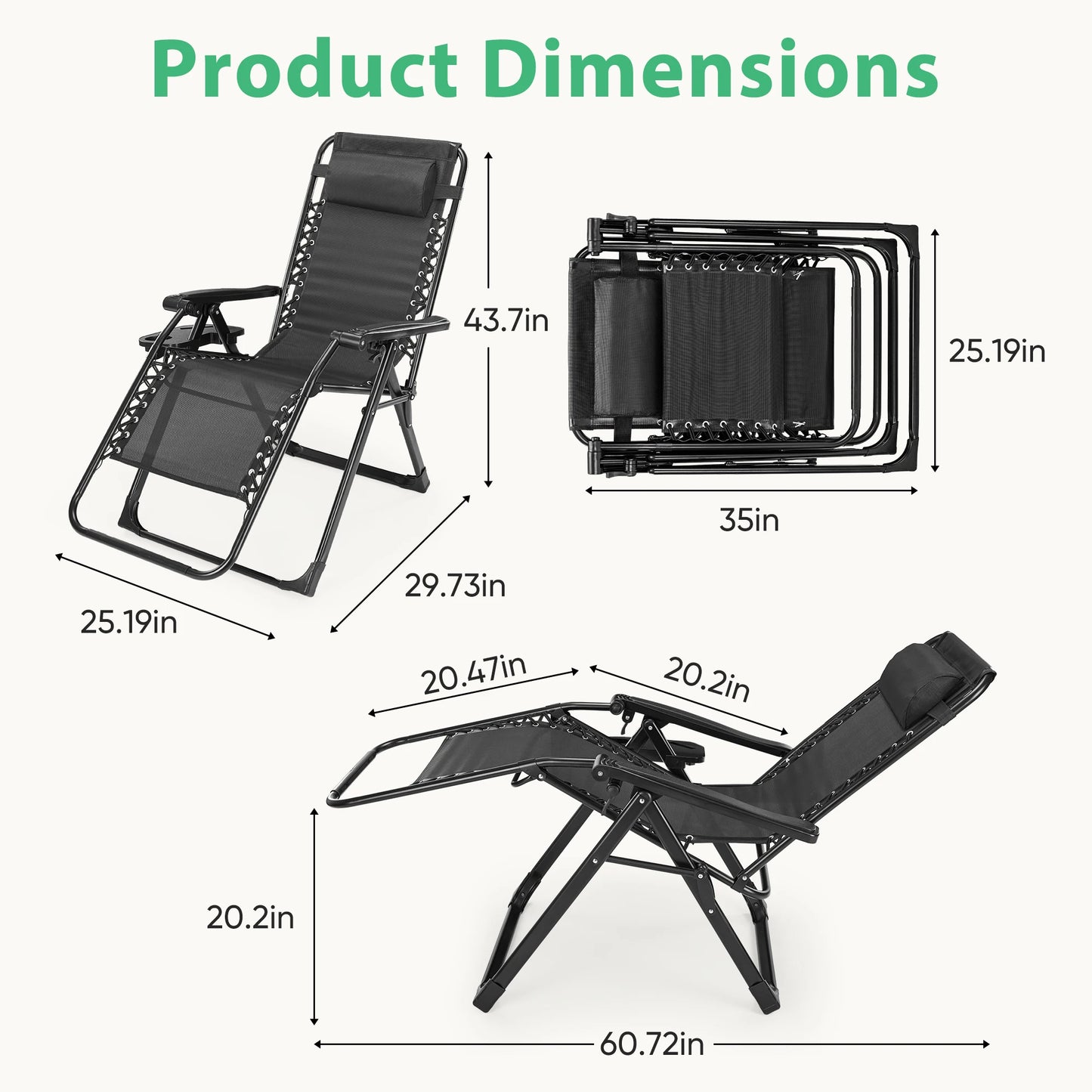 JHK Zero Gravity Recliner Outdoor Folding Lounge Chair With Cup Holder
