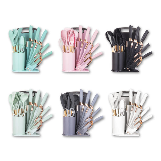 Professional Kitchen Knife Set With Silicone Utensils And Cutting Board