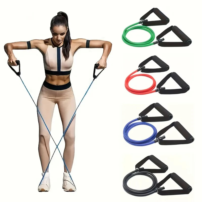 Home Gym Resistance Band Set With Four Levels, Comfort Grip Handles, Door Anchor And Carry Bag