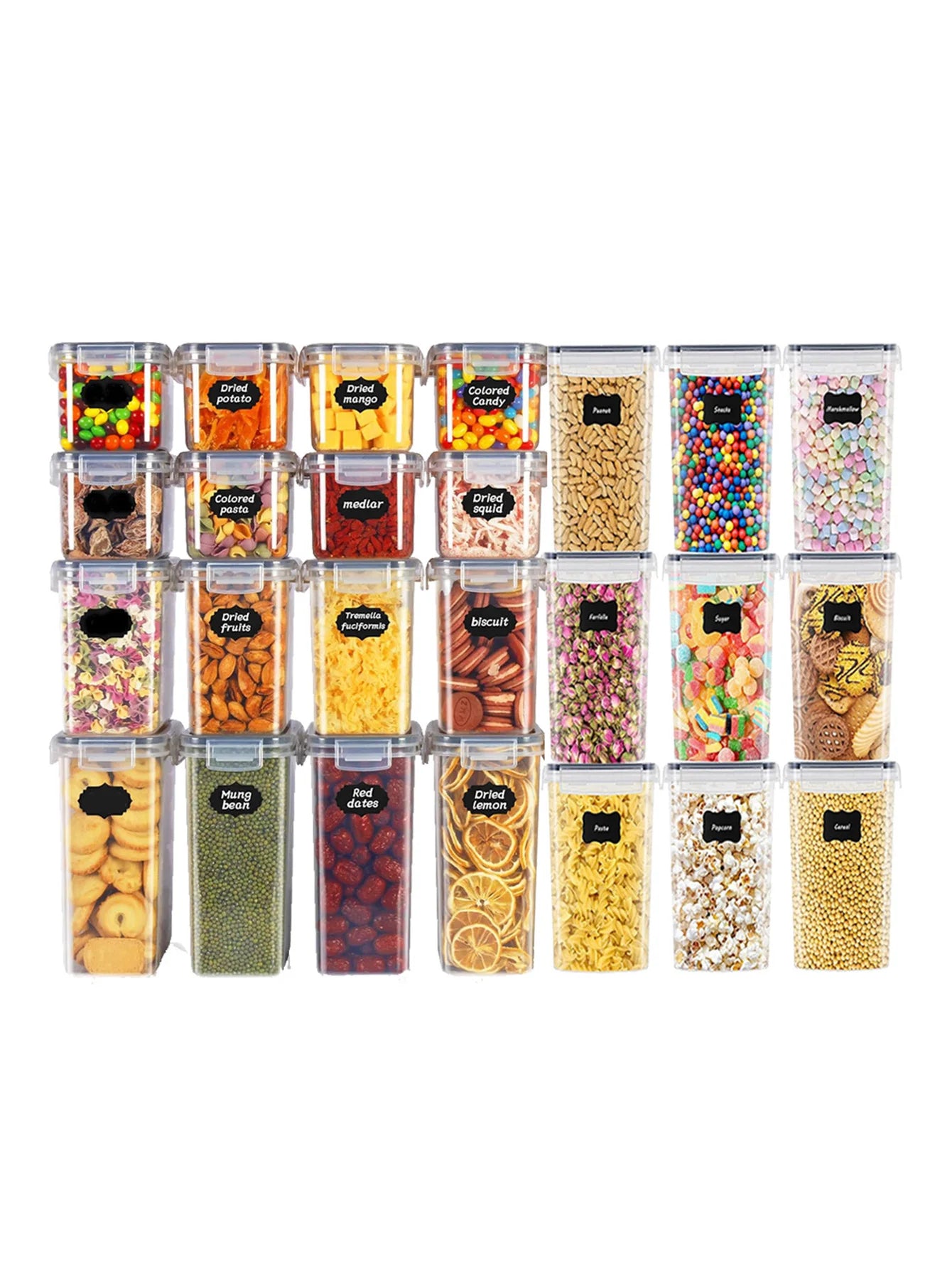 Sealed Food Storage Containers With Lids Labeled For Pantry