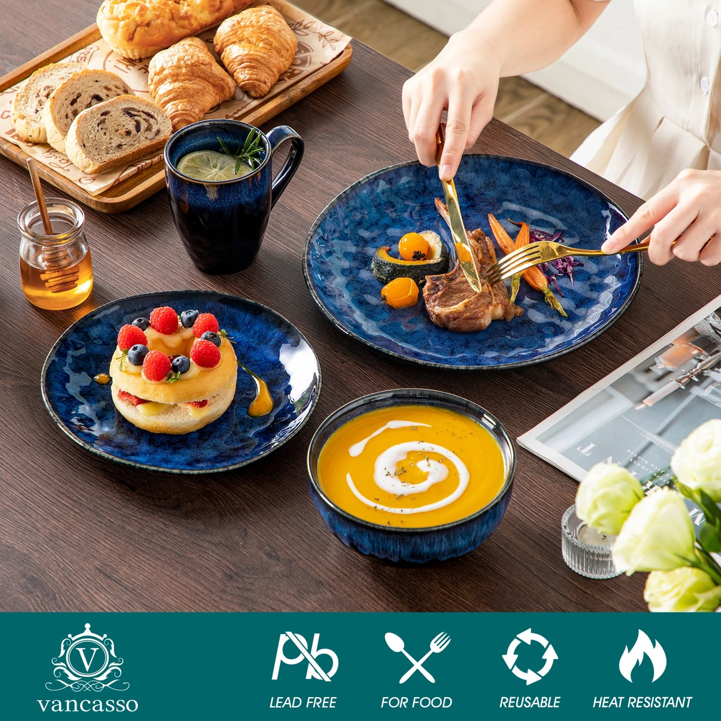 MALACASA Starry Blue Dinner Set 16 32 48 Pieces Collection