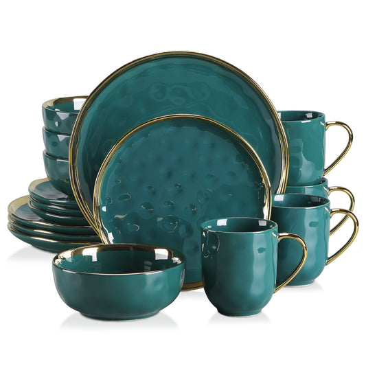 Malacasa Porcelain Dinnerware Set Gold Trim Casual Tableware