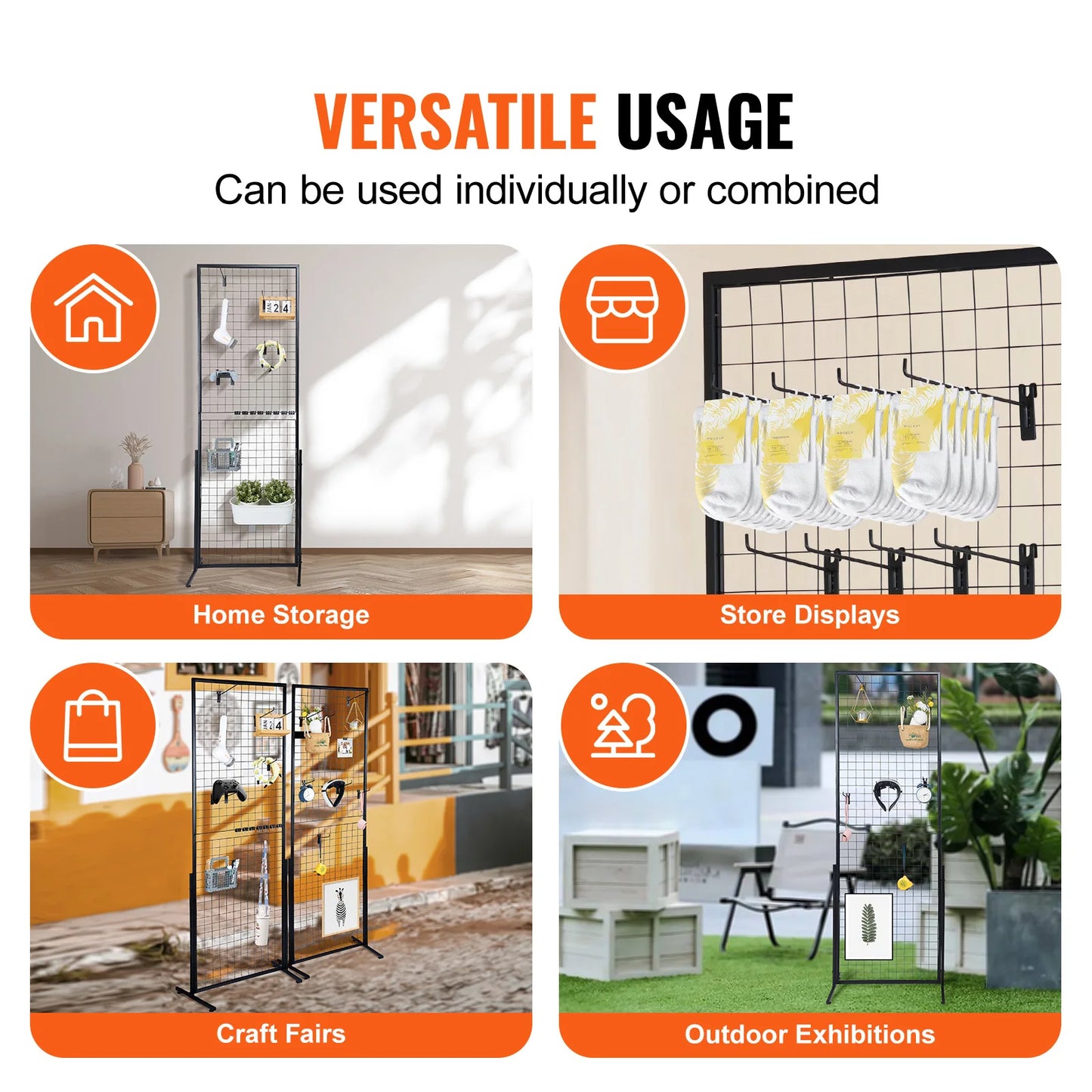 SucceBuy Grid Wall Panels Display Rack Double Sided With Hooks