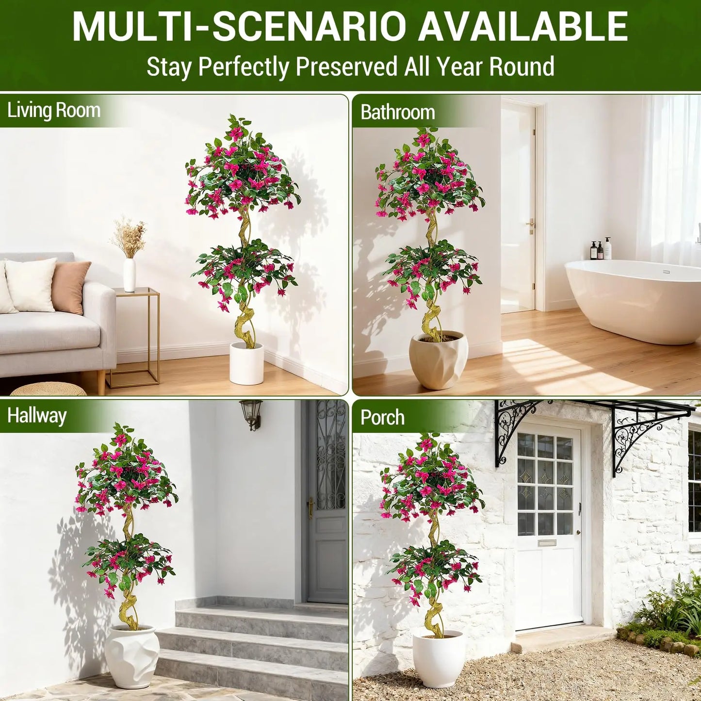 HiMISS Lifelike Bougainvillea Artificial Tree for Indoor Outdoor Decor