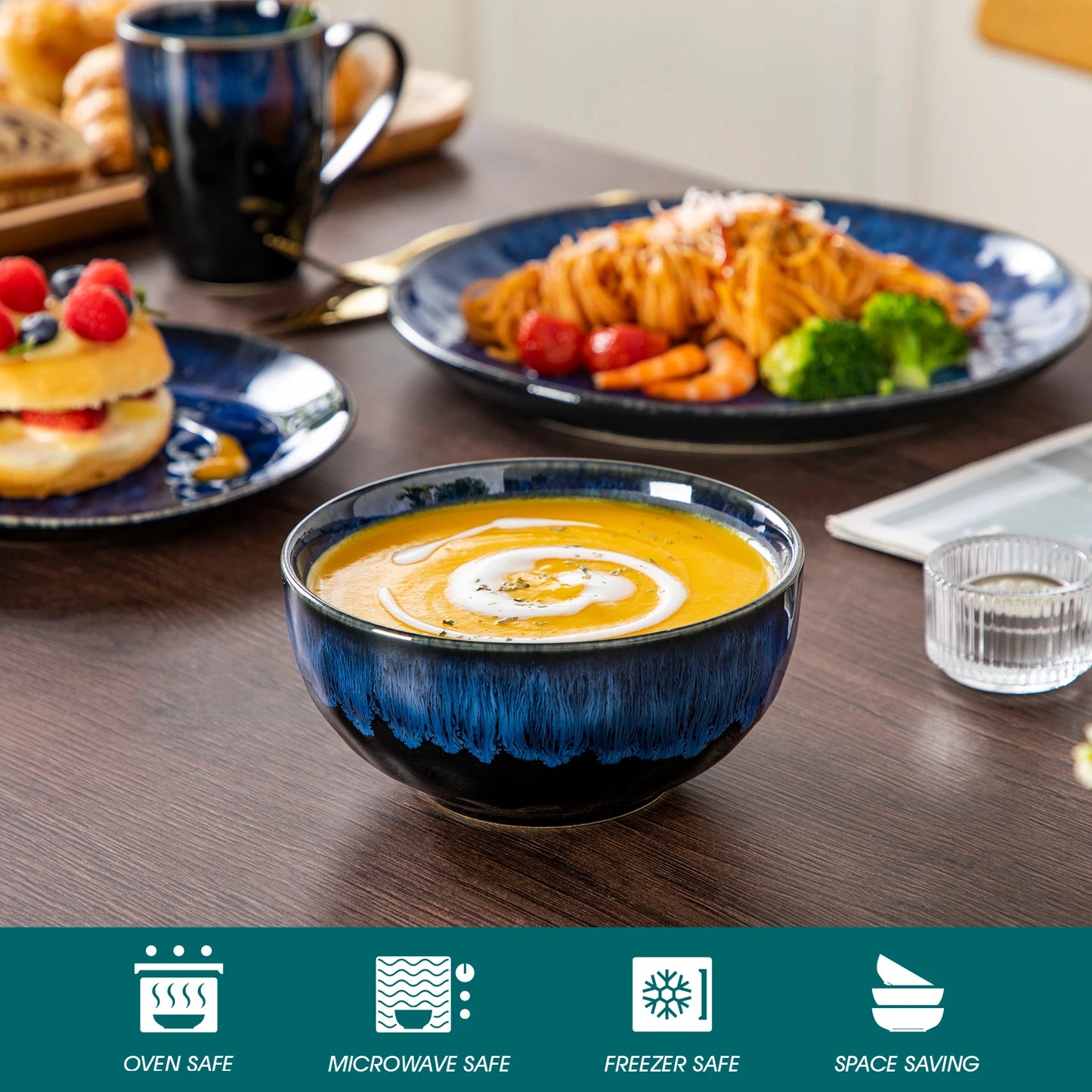 MALACASA Starry Blue Dinner Set 16 32 48 Pieces Collection