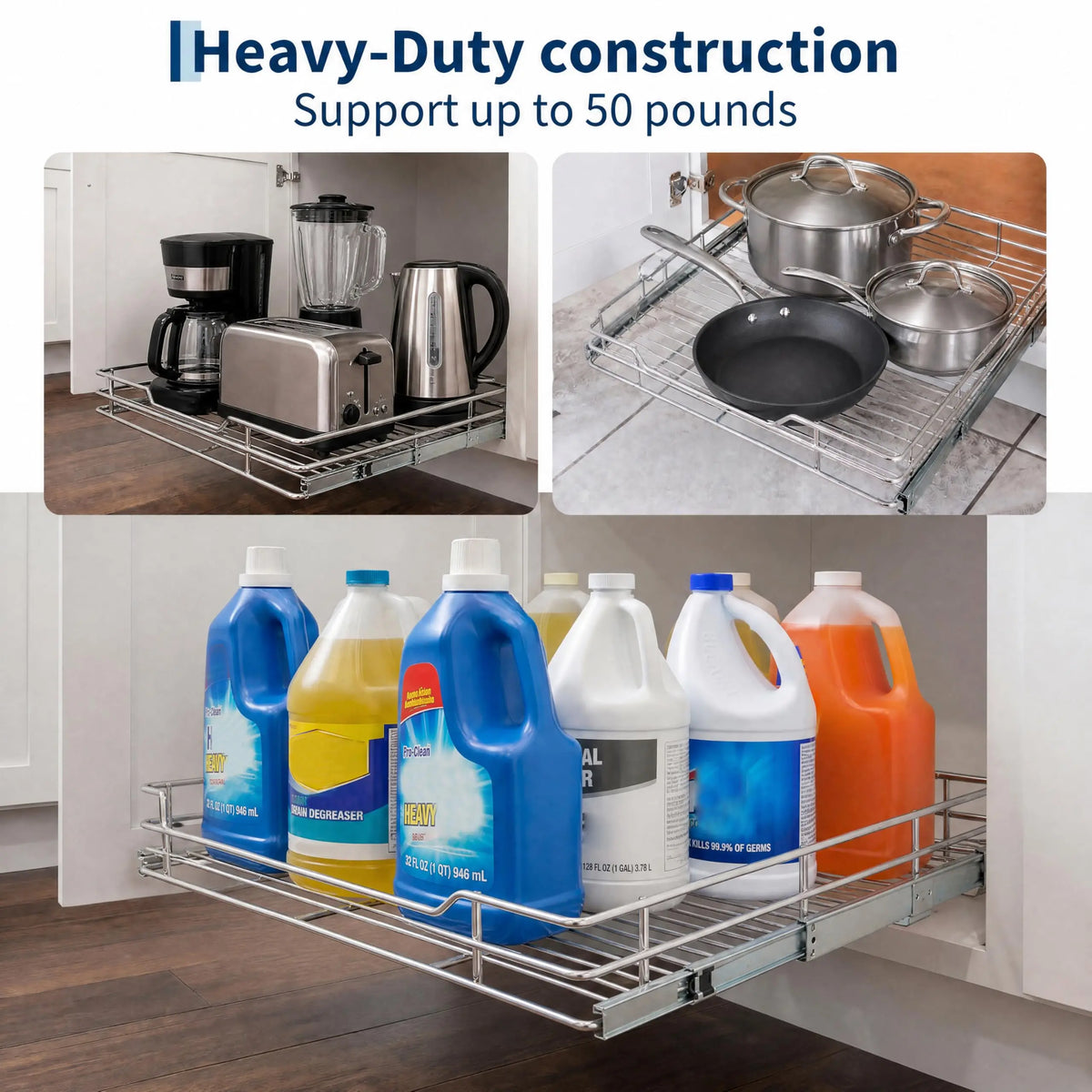 HiMISS Pull Out Cabinet Organizer Stainless Steel Kitchen Storage Shelf