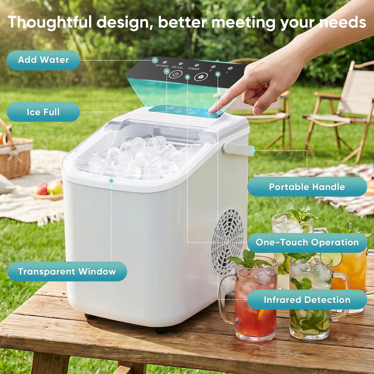 Portable Countertop Ice Maker With Scoop Basket And Handle