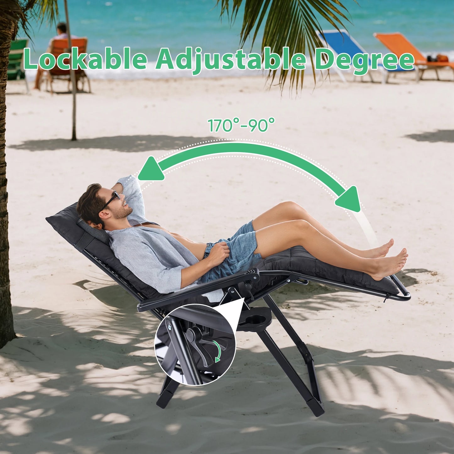 JHK Zero Gravity Recliner Outdoor Folding Lounge Chair With Cup Holder
