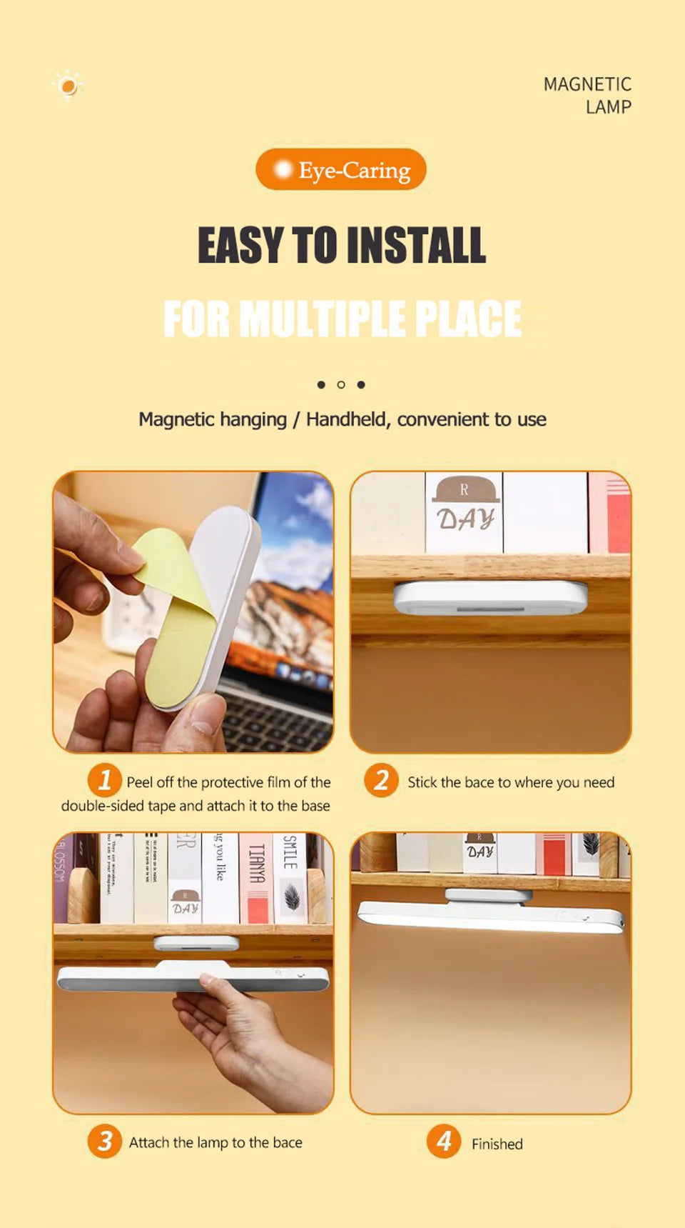 Remote LED Desk Lamp Magnetic Hanging Night Light USB Rechargeable