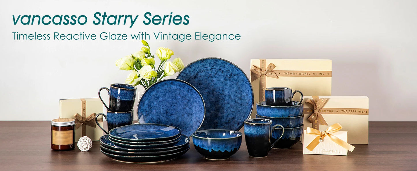 MALACASA Starry Blue Dinner Set 16 32 48 Pieces Collection