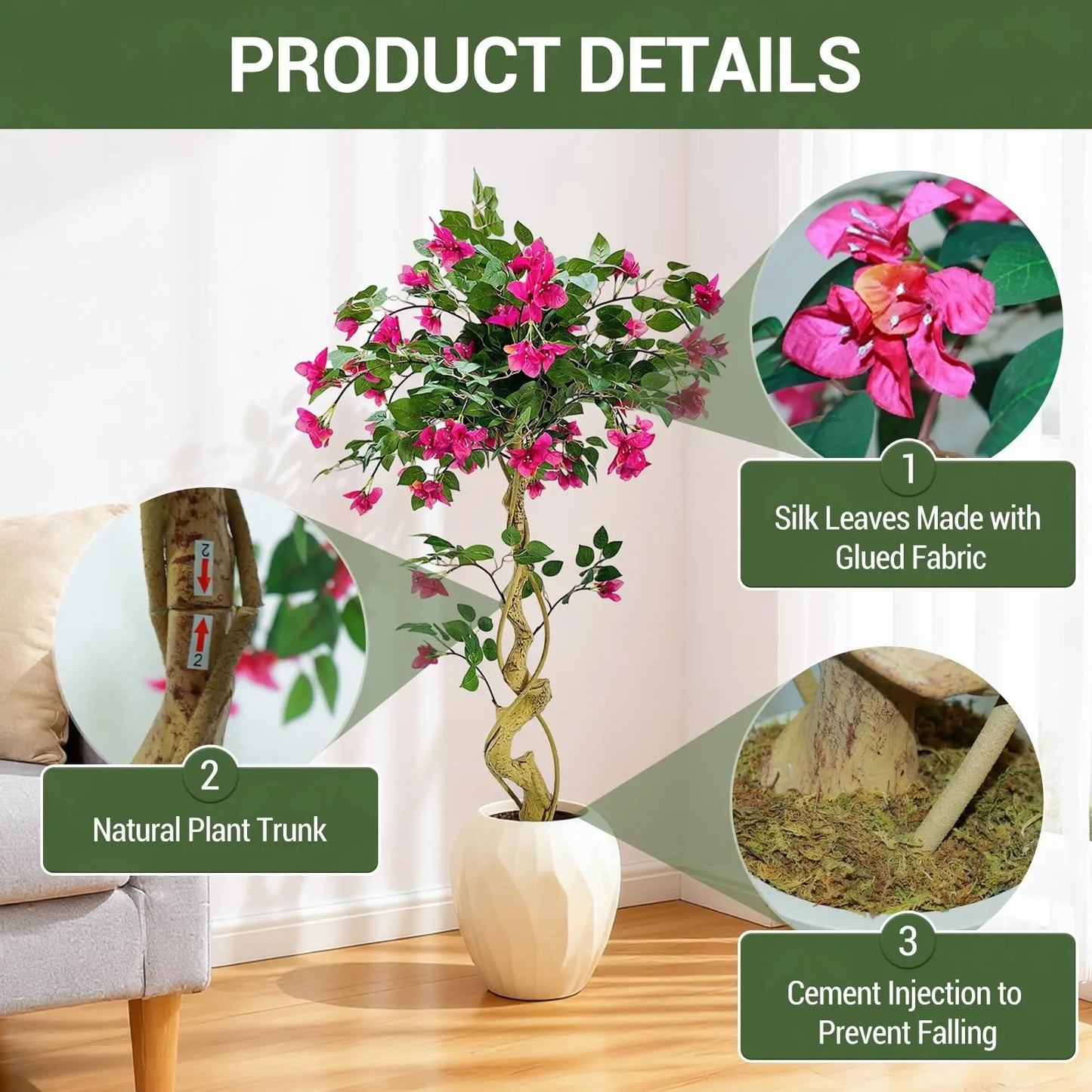 HiMISS Lifelike Bougainvillea Artificial Tree for Indoor Outdoor Decor