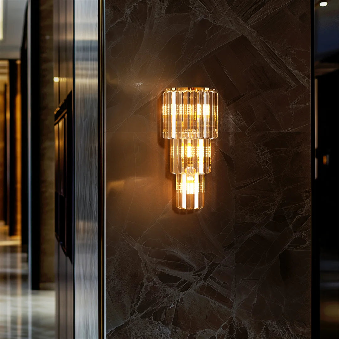 LUVODI Modern Crystal Wall Lamp 3 Layer Sconce Light E14