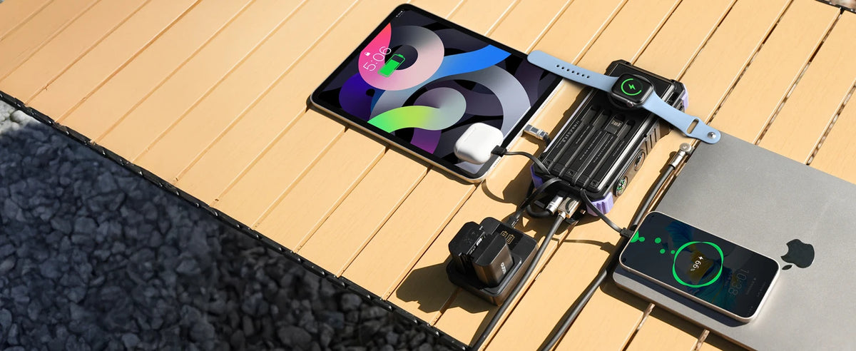 Solar Power Bank 20000mAh Built In Cables Wireless Charger