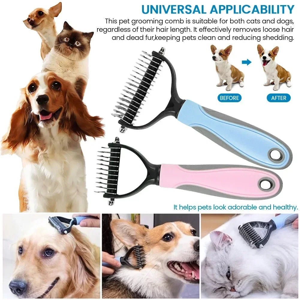 Double Sided Stainless Steel Pet Grooming Brush Hair Remover Tool
