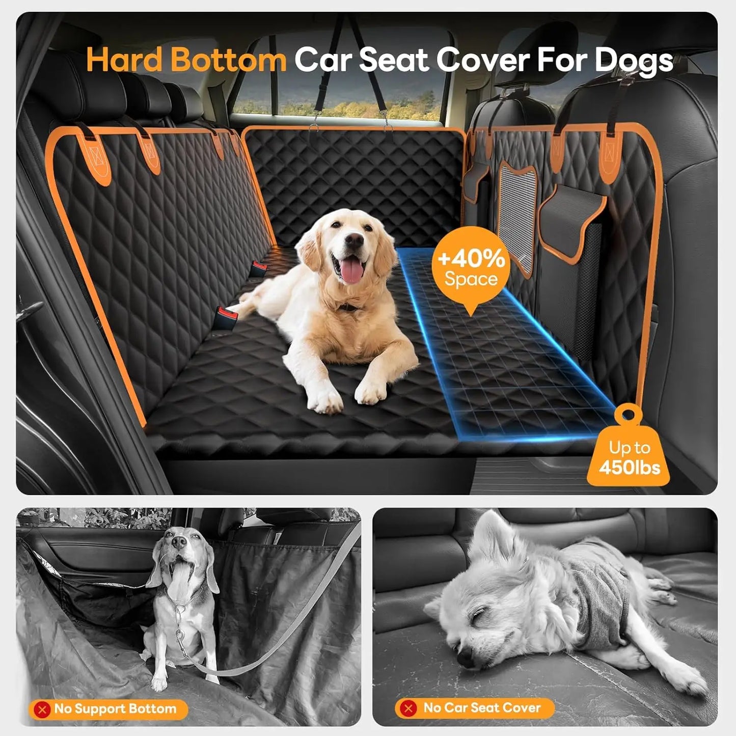 Waterproof Dog Car Seat Cover With Hard Bottom Hammock For SUV And Truck Scratch Proof Up To 500 Lbs