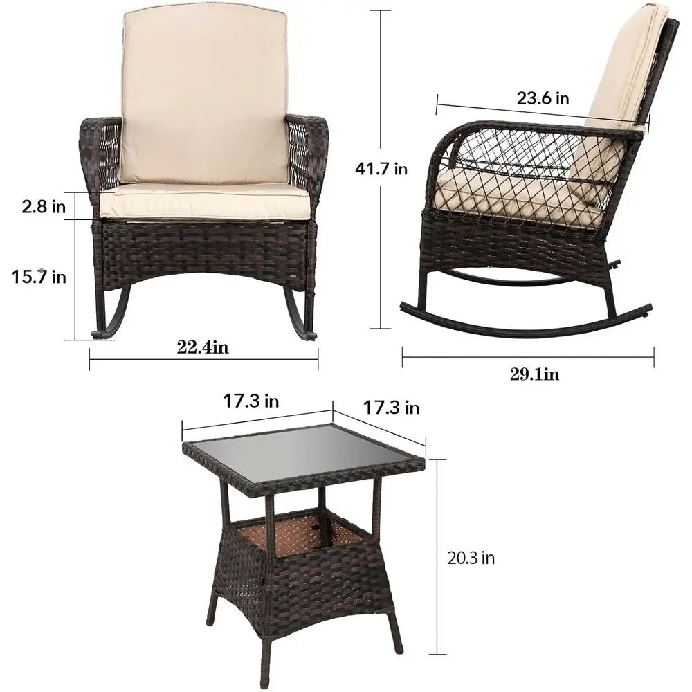 Outdoor Wicker Rocking Chair Set For Patio Garden Furniture