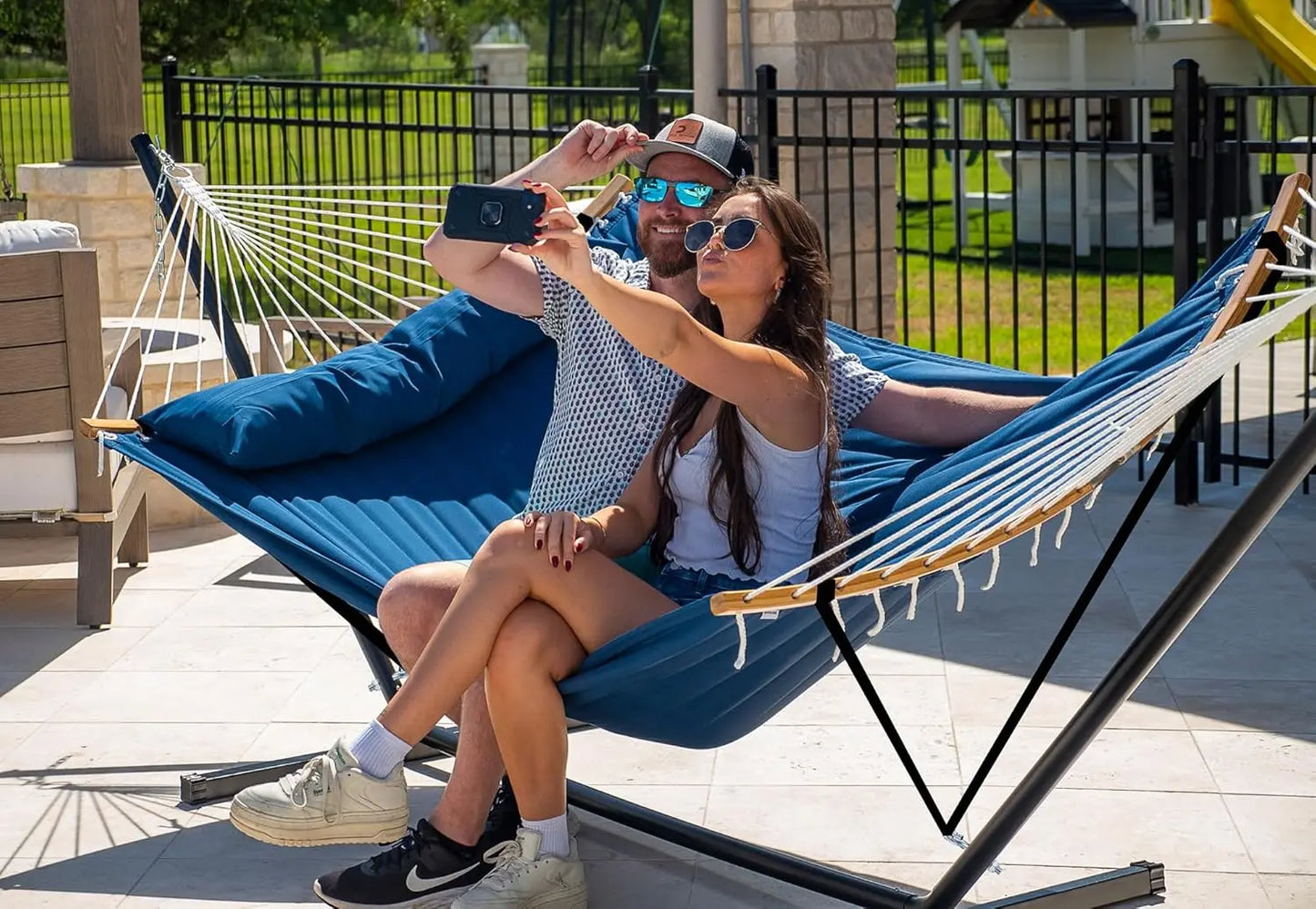 Curved Bar Hammock With Stand Two Person Heavy Duty Frame Detachable Pillow