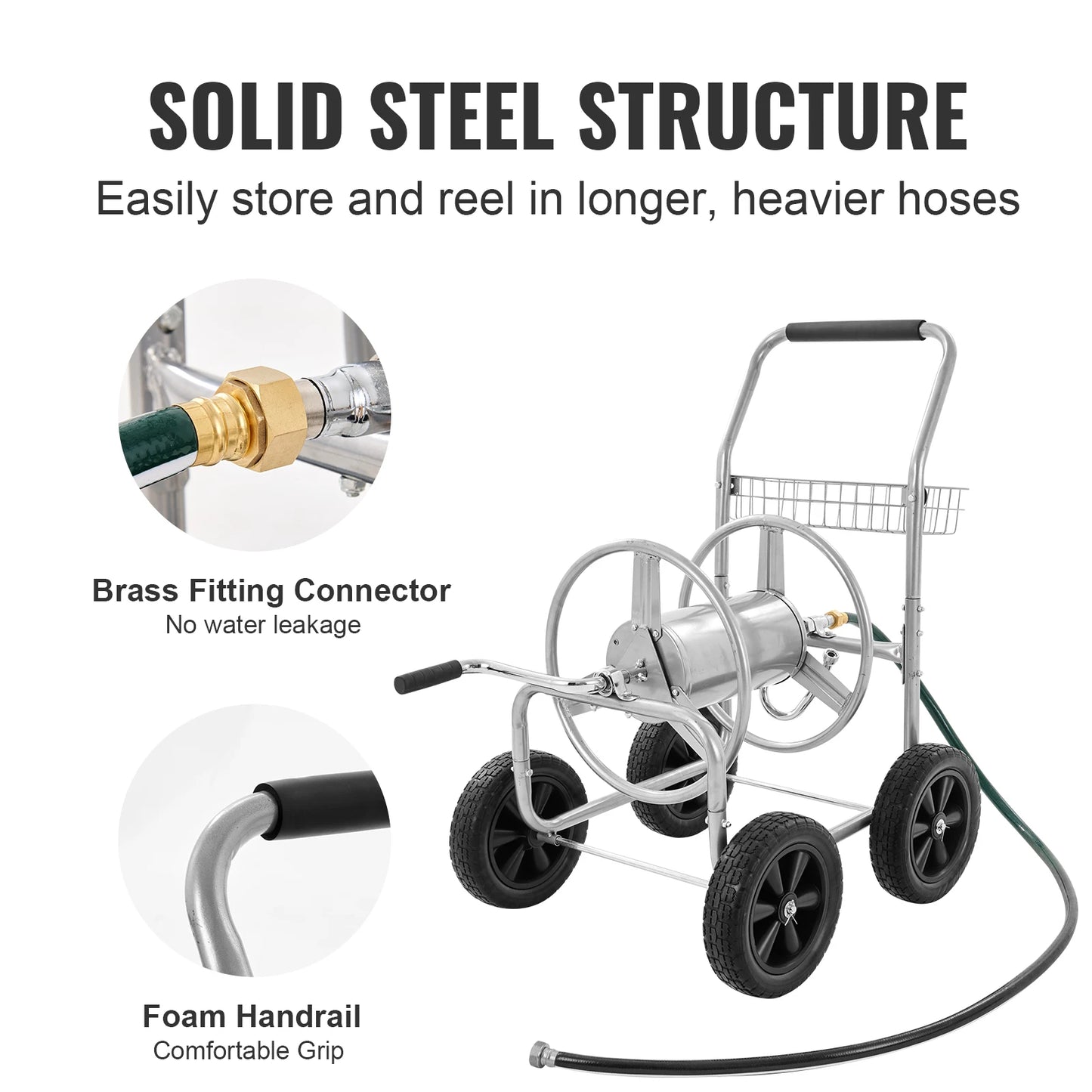 SucceBuy Hose Reel Cart Heavy Duty Garden Water Hose With Basket
