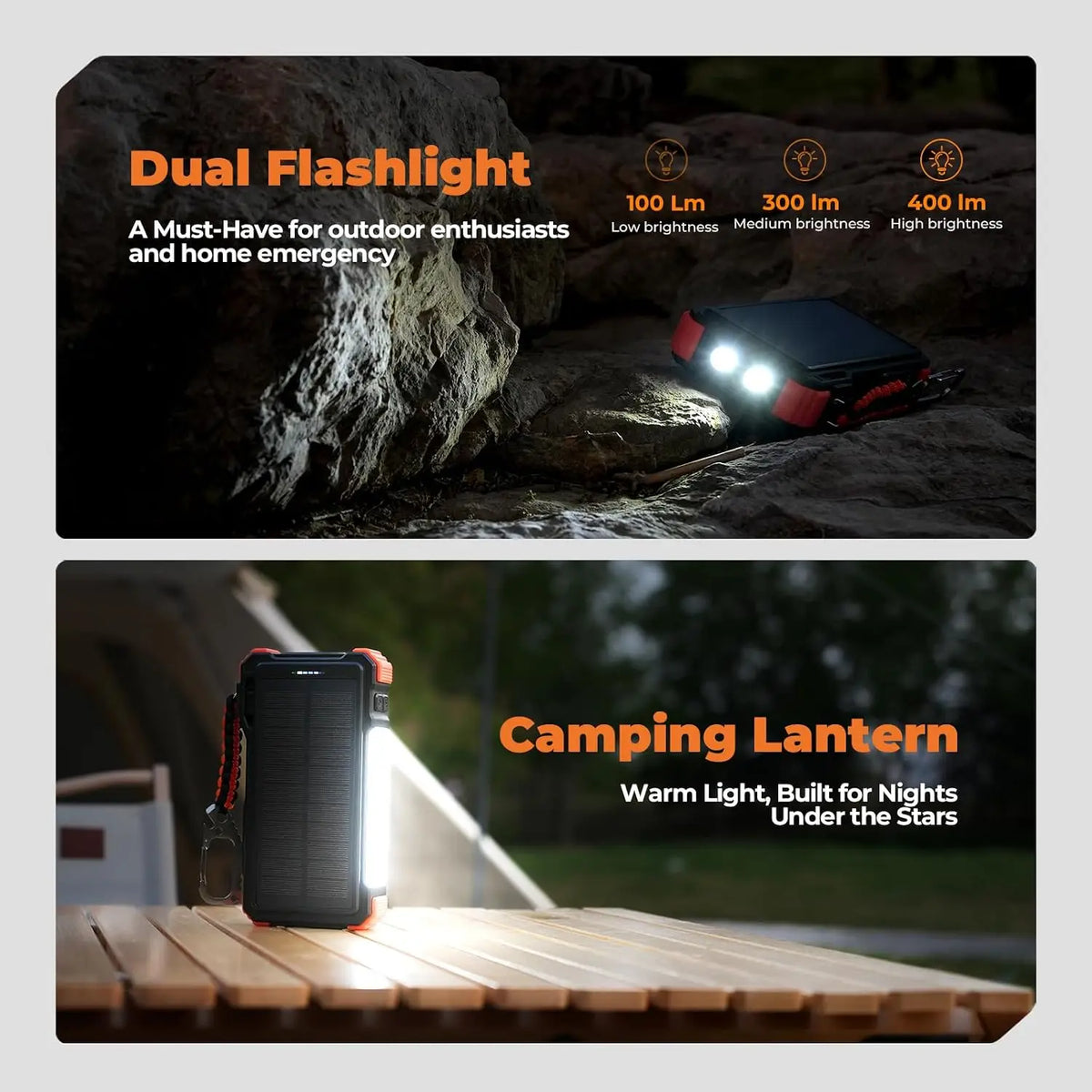 Solar Power Bank 20000mAh Built In Cables Wireless Charger