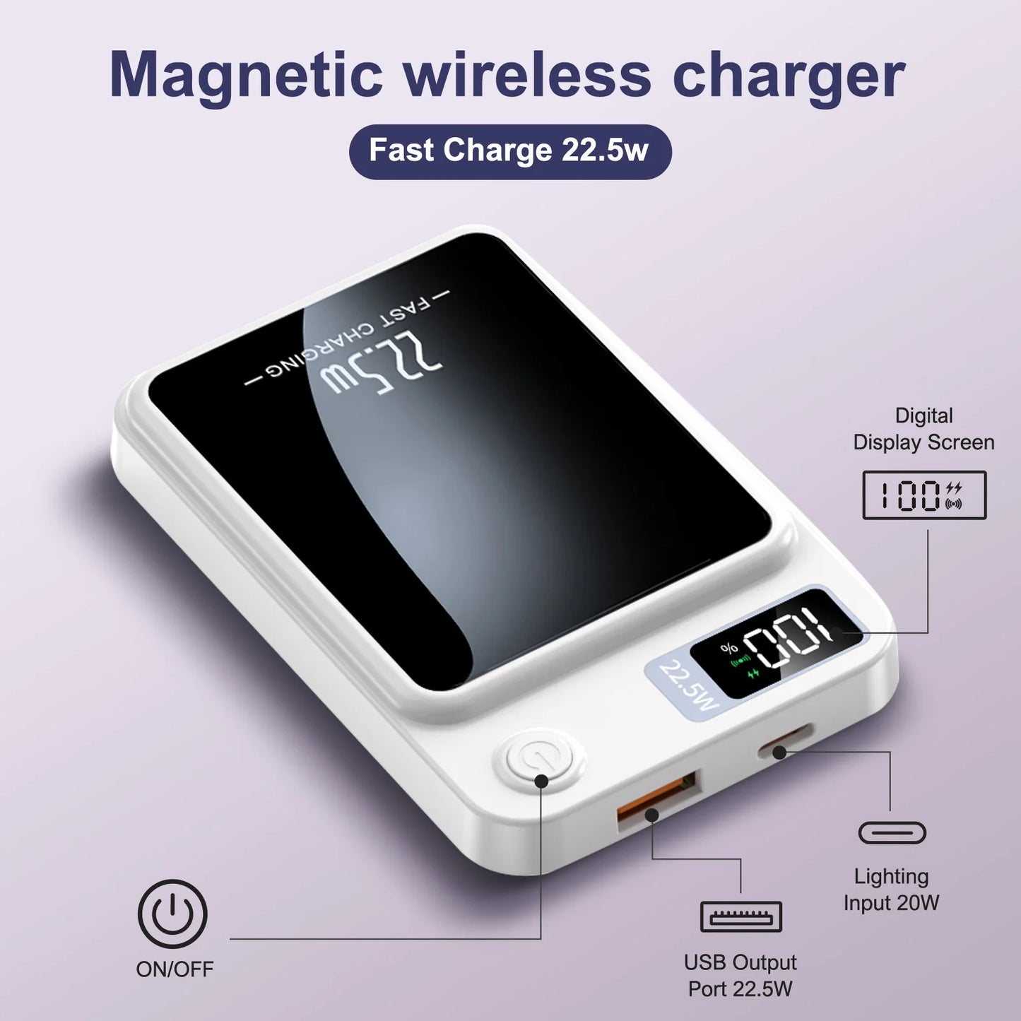 Wireless Magnetic Power Bank 22.5W Charging 10000mAh Led Display Portable
