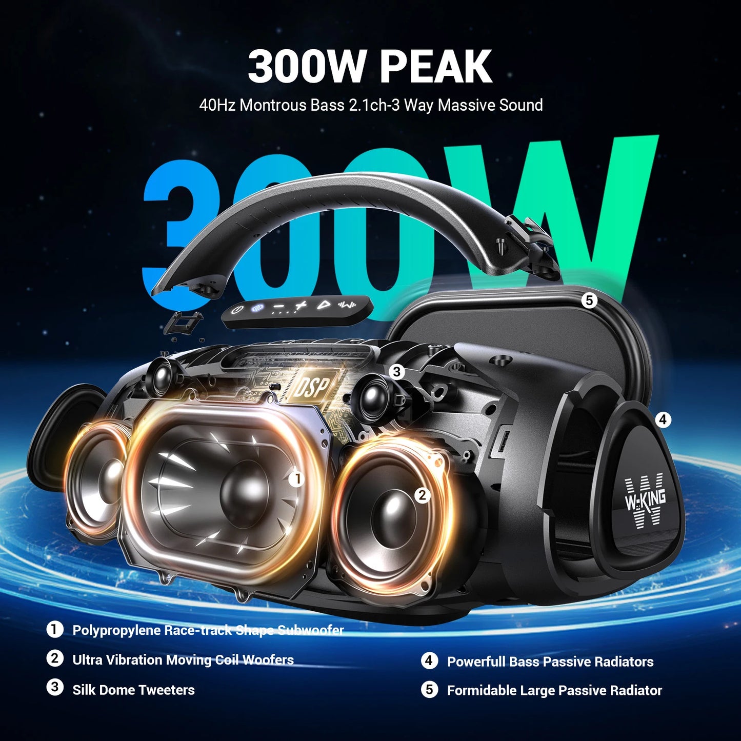 W-King D20 Portable Bluetooth Speaker With Massive Bass Waterproof Design