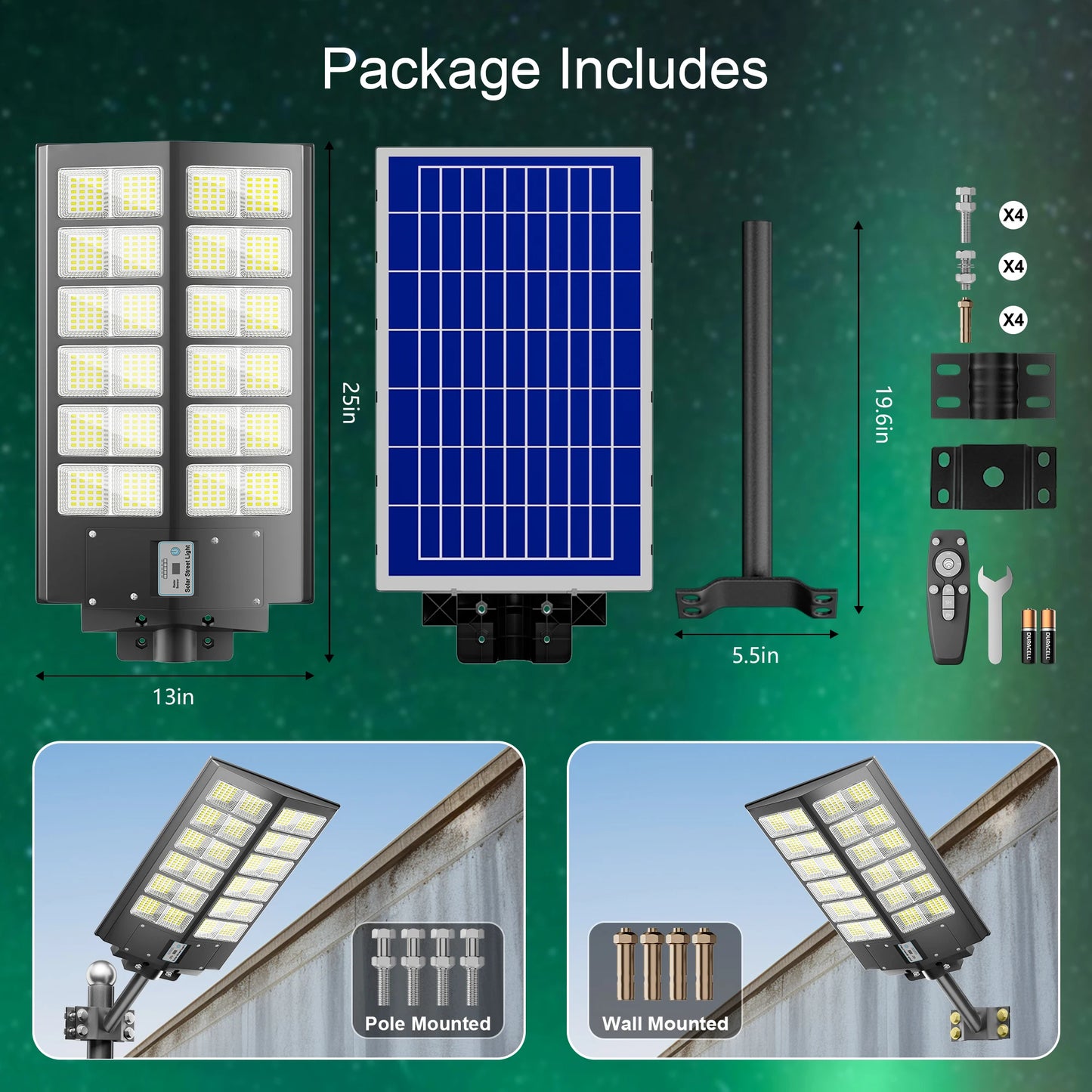 2-Pack 5000W Solar Street Lights Outdoor Motion Sensor And Remote