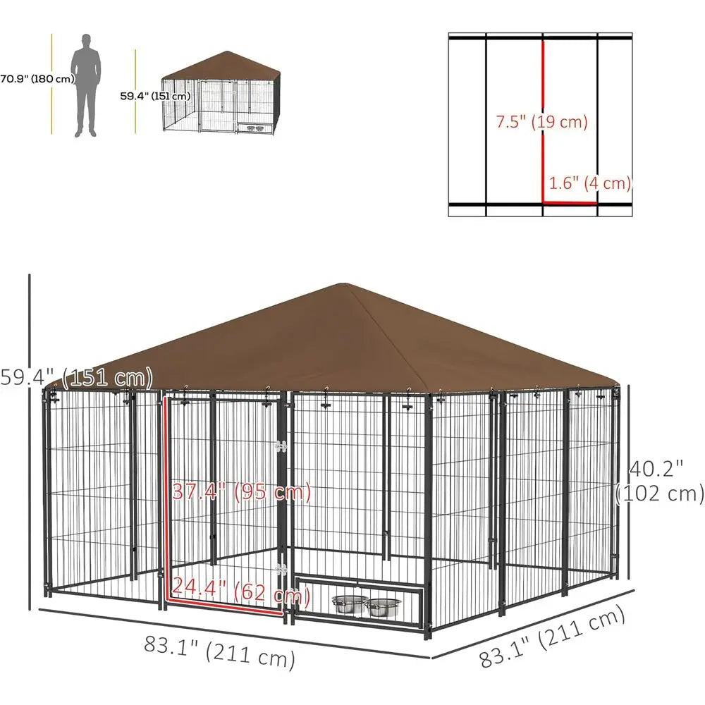 Outdoor Dog Kennel Covered Roof Play Pen Metal Garden Enclosure