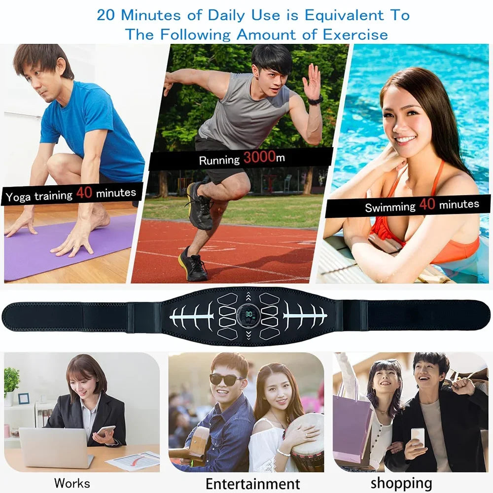 Abdominal EMS Muscle Stimulator Toning Belt For Abs Core Training Rechargeable Body Massager