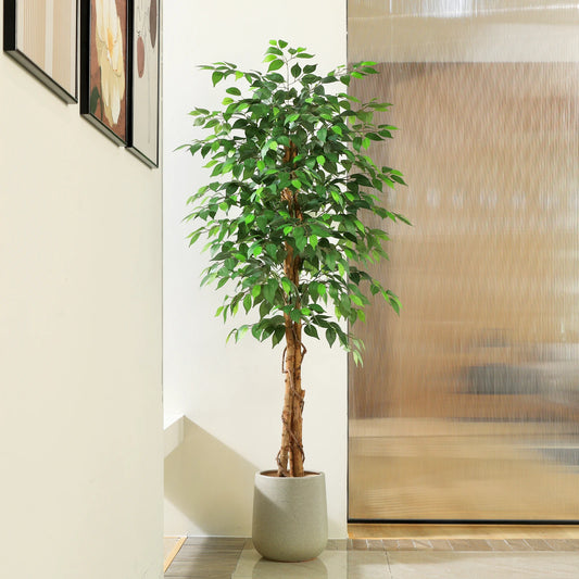 KAZEILA Silk Ficus Tree With Curved Trunk For Office Decor