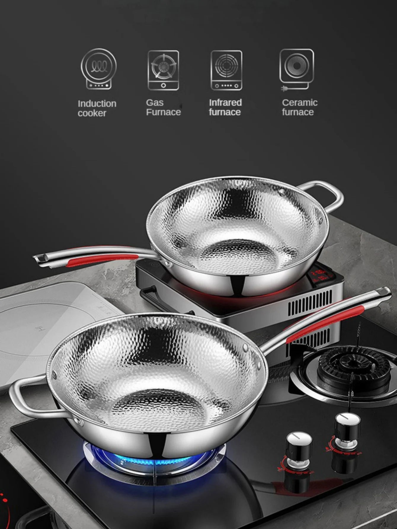 Titanium Round Bottom Wok Uncoated Nonstick Pan Induction Compatible