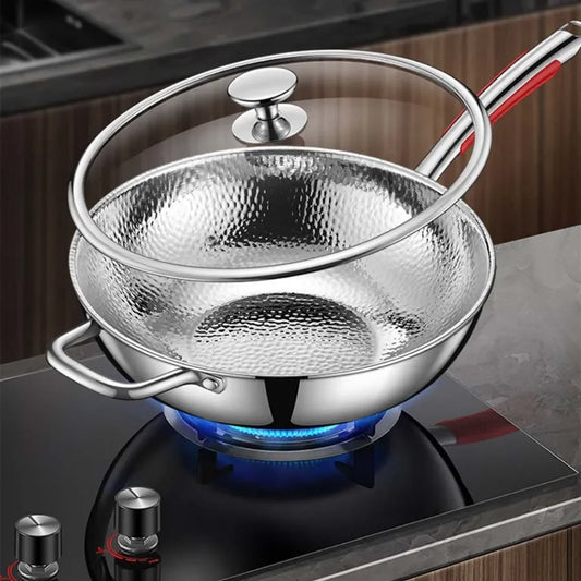 Titanium Round Bottom Wok Uncoated Nonstick Pan Induction Compatible