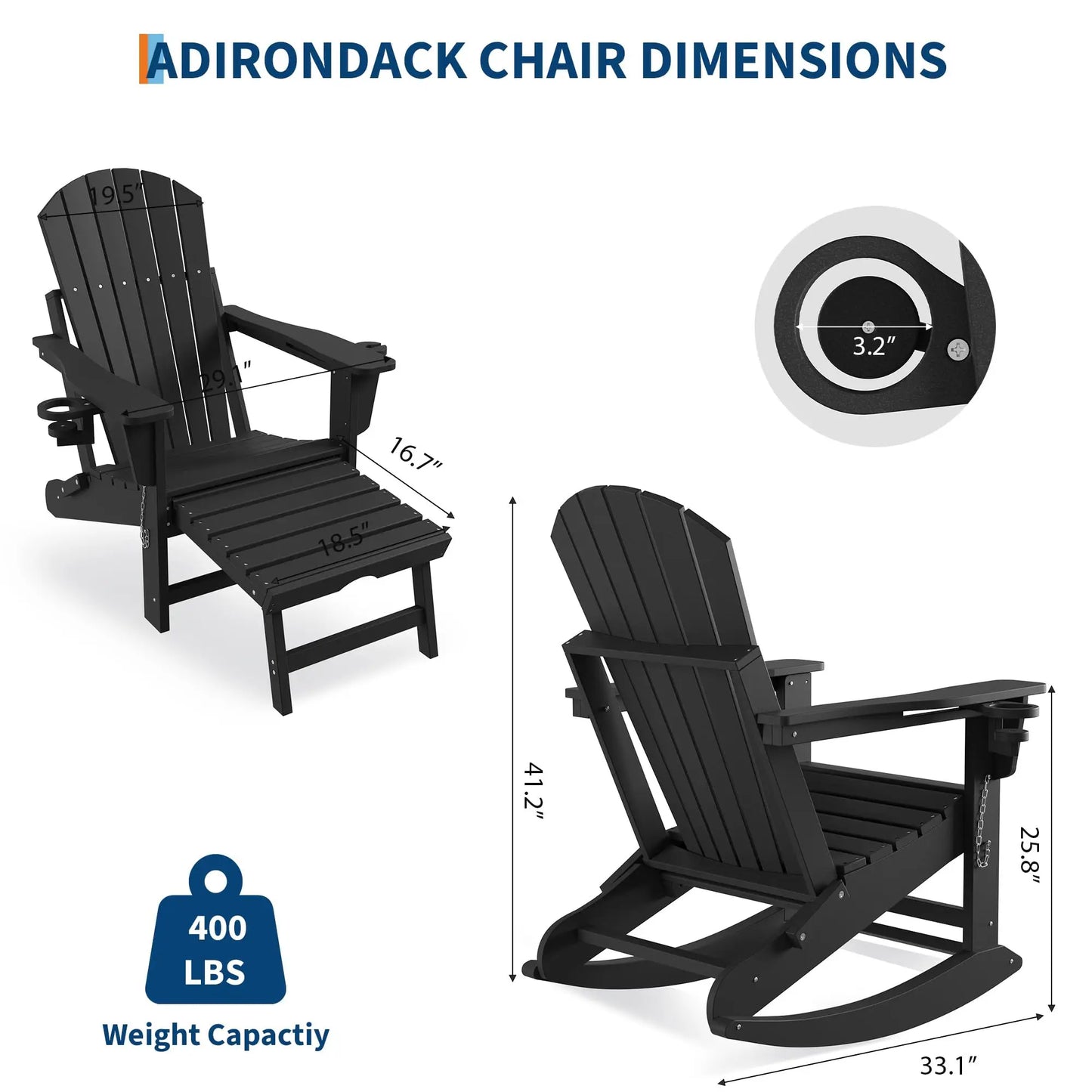 Studyset 4 In 1 Folding Adirondack Rocking Chair With Ottoman Cup Holder