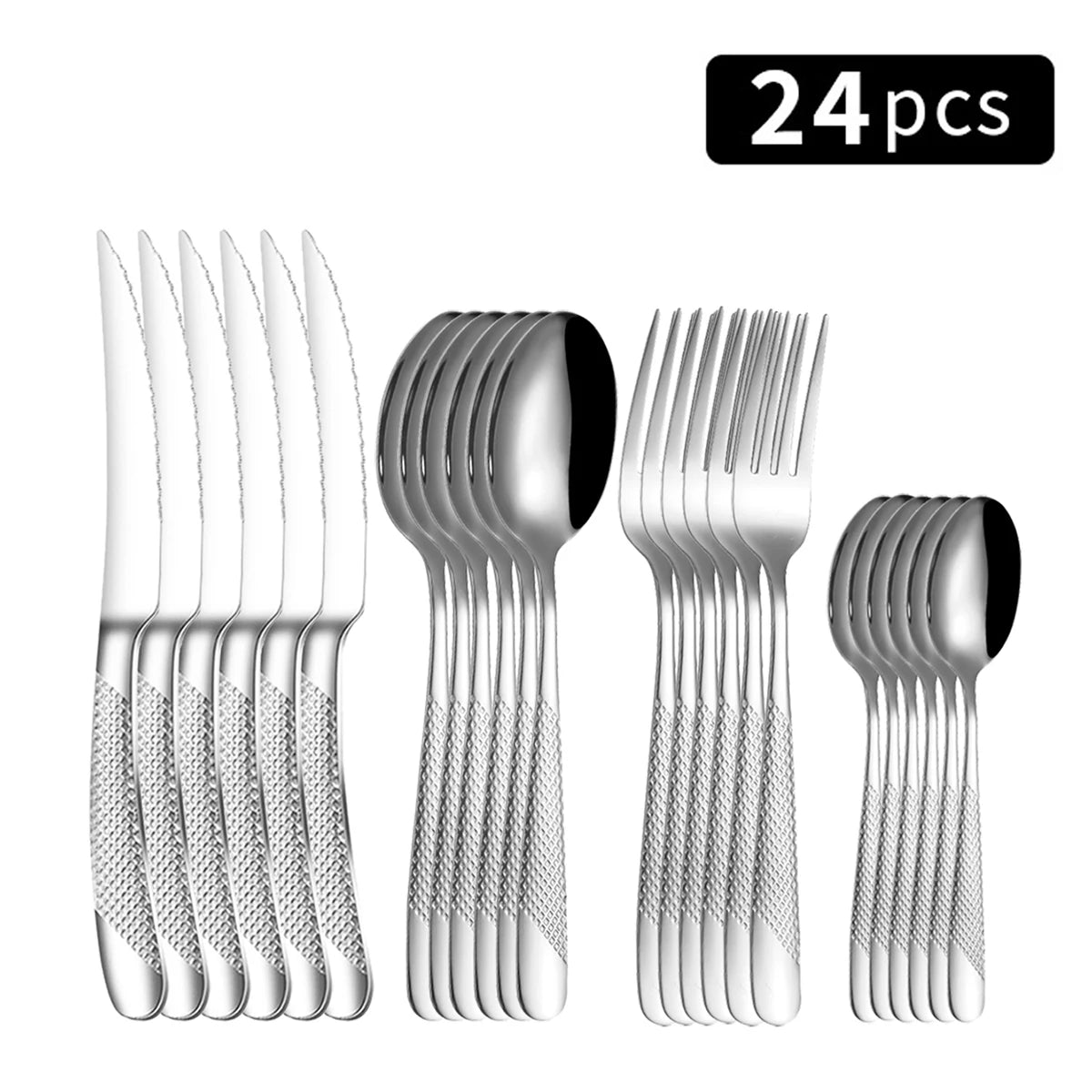 Stainless Steel 24 Piece Tableware Set With Star Diamond Pattern