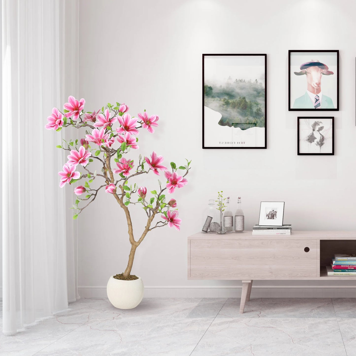 HiMISS Lifelike Magnolia Tree Silk Plant for Home Decor