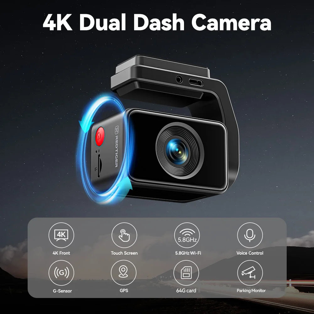 REDTIGER 4K Dash Cam Front Rear GPS WiFi NightVision