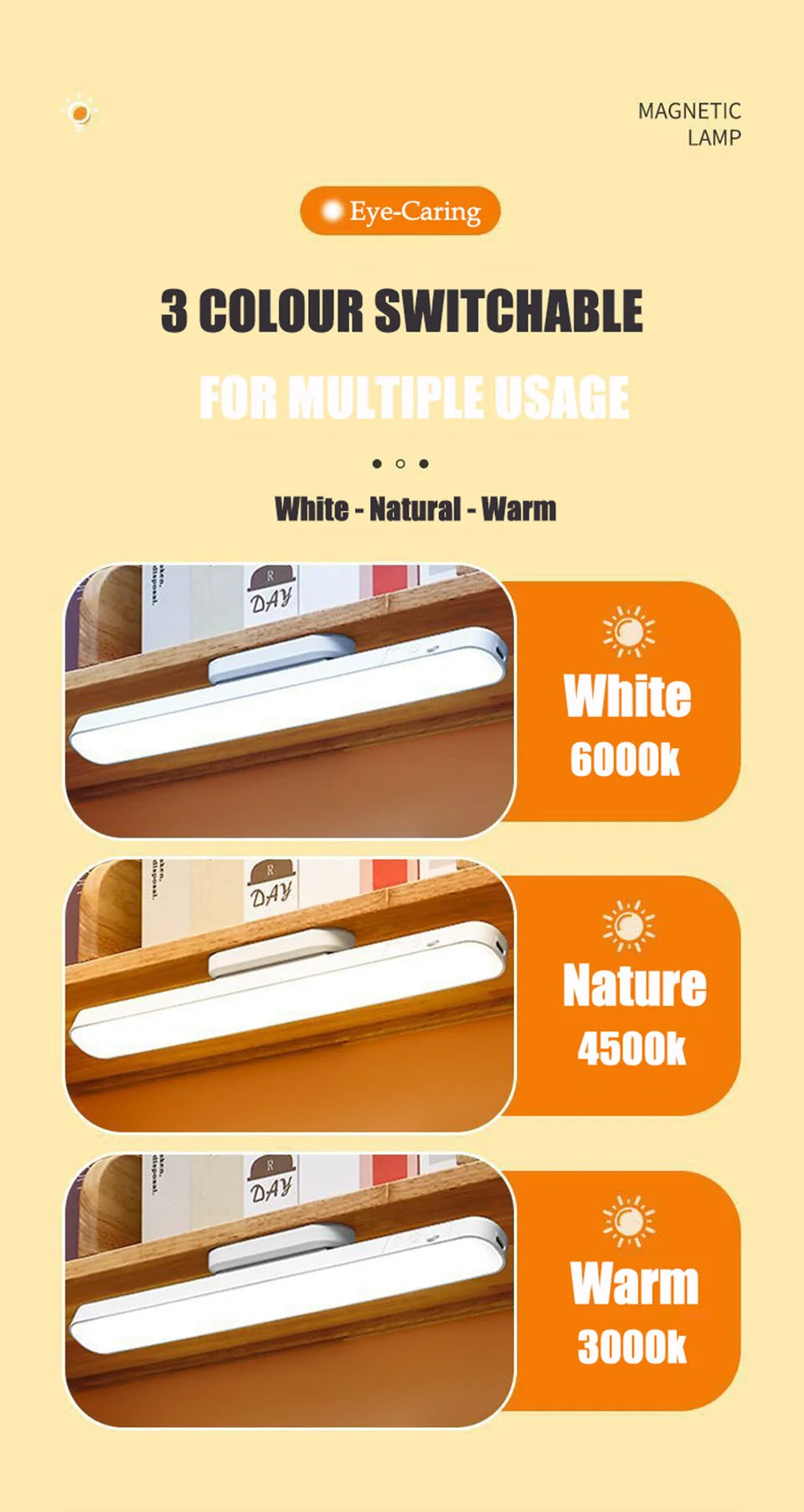 Remote LED Desk Lamp Magnetic Hanging Night Light USB Rechargeable